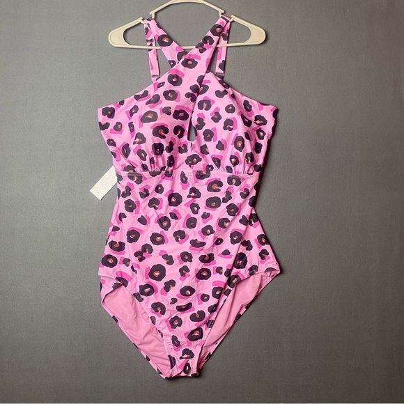 New LYSA Pink Leopard Print Sexy Keyhole One Piece Swimsuit Plus Size - Picture 1 of 13